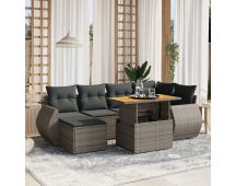 vidaXL 7 Piece Garden Sofa Set with Cushions Grey Poly Rattan