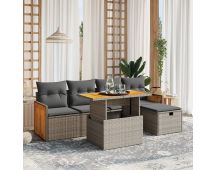 vidaXL 6 Piece Garden Sofa Set with Cushions Grey Poly Rattan