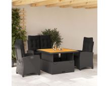 vidaXL 4 Piece Garden Dining Set with Cushions Black Poly Rattan