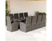 vidaXL 11 Piece Garden Dining Set with Cushions Grey Poly Rattan