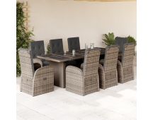 vidaXL 9 Piece Garden Dining Set with Cushions Grey Poly Rattan