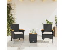 vidaXL 3 Piece Bistro Set with Cushions Black Poly Rattan and Glass