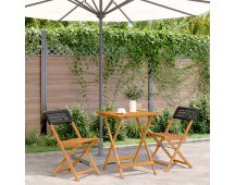 vidaXL 3 Piece Bistro Set Black Poly Rattan and Solid Wood