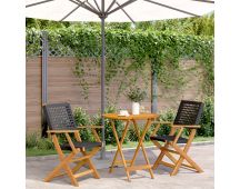 vidaXL 3 Piece Bistro Set Black Poly Rattan and Solid Wood