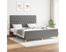 vidaXL Bed Frame with Headboard Dark Grey 153x203 cm Queen Size Fabric