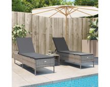 vidaXL 3 Piece Sun Lounger Set with Cushion Grey Poly Rattan