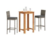 vidaXL 3 Piece Garden Bar Set Grey Solid Wood Acacia and Poly Rattan