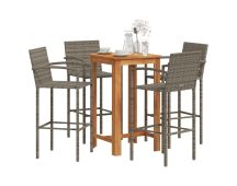 vidaXL 5 Piece Garden Bar Set Grey Solid Wood Acacia and Poly Rattan