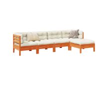 vidaXL 5 Piece Garden Sofa Set with Cushions Wax Brown Solid Wood Pine