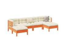 vidaXL 6 Piece Garden Sofa Set with Cushions Wax Brown Solid Wood Pine