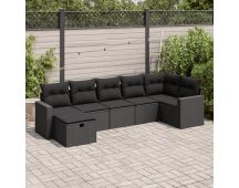 vidaXL 7 Piece Garden Sofa Set with Cushions Black Poly Rattan