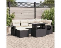 vidaXL 7 Piece Garden Sofa Set with Cushions Black Poly Rattan