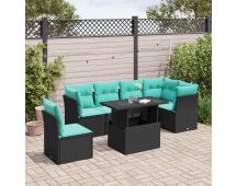 vidaXL 6 Piece Garden Sofa Set with Cushions Black Poly Rattan