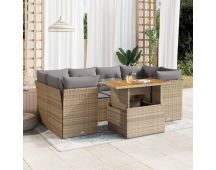 vidaXL 7 Piece Garden Sofa Set with Cushions Beige Poly Rattan