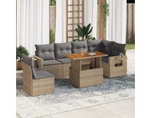 vidaXL 7 Piece Garden Sofa Set with Cushions Beige Poly Rattan