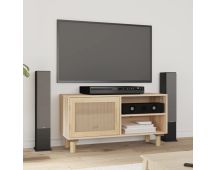 vidaXL TV Cabinet Brown 80x30x40 cm Solid Wood Pine and Natural Rattan