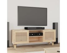 vidaXL TV Cabinet Brown 105x30x40 cm Solid Wood Pine&Natural Rattan