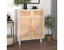 vidaXL Sideboard White 60x30x75 cm Solid Wood Pine and Natural Rattan