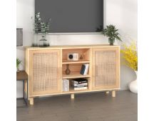 vidaXL Sideboard Brown 105x30x60 cm Solid Wood Pine and Natural Rattan