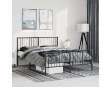 vidaXL Metal Bed Frame with Headboard and Footboard Black 137x187 cm Double