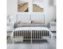 vidaXL Metal Bed Frame with Headboard and Footboard White 137x187 cm Double