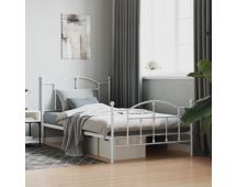 vidaXL Metal Bed Frame with Headboard and Footboard White 107x203 cm King Single