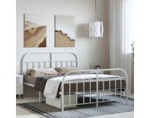 vidaXL Metal Bed Frame with Headboard and Footboard White 153x203 cm Queen