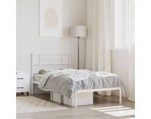 vidaXL Metal Bed Frame with Headboard White 107x203 cm