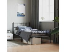 vidaXL Metal Bed Frame with Headboard and Footboard Black 107x203 cm