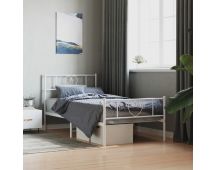 vidaXL Metal Bed Frame with Headboard and Footboard White 107x203 cm