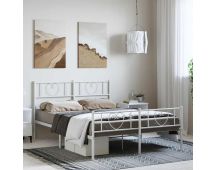 vidaXL Metal Bed Frame with Headboard and Footboard White 150x200 cm