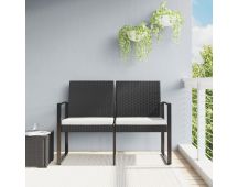 vidaXL 2-Seater Garden Bench with Cushions Black PP Rattan