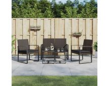 vidaXL 5 piece Garden Dining Set with Cushions Brown PP Rattan