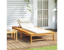 vidaXL Sun Lounger with Cream White Cushion and Pillow Solid Wood Acacia