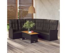 vidaXL Reclining Corner Sofa with Cushions Black Poly Rattan