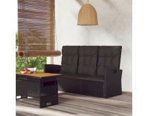 vidaXL Reclining Garden Bench with Cushions Black 173 cm Poly rattan