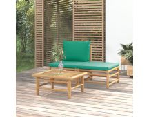 vidaXL 3 Piece Garden Lounge Set with Green Cushions Bamboo