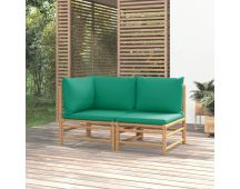 vidaXL 2 Piece Garden Lounge Set with Green Cushions Bamboo