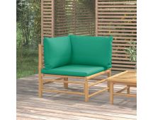 vidaXL Garden Corner Sofa with Green Cushions Bamboo