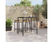 vidaXL Bar Table with Glass Top Black 110x70x110 cm Poly Rattan