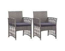 vidaXL Garden Armchairs with Cushions 2 pcs Grey Poly Rattan