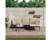 vidaXL 3 Piece Garden Lounge Set with Beige Cushions Poly Rattan