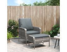 vidaXL Garden Chair with Footstool Grey Poly Rattan