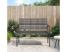 vidaXL 2-Seater Garden Bench with Cushion Grey Poly Rattan