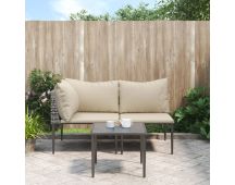 vidaXL 3 Piece Garden Lounge Set with Cushions Grey Poly Rattan