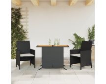 vidaXL 3 Piece Bistro Set with Cushions Black Poly Rattan