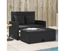 vidaXL Garden Sofa with Cushions 2-Seater Black Poly Rattan