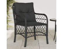 vidaXL Garden Chairs with Cushions 2 pcs Black Poly Rattan