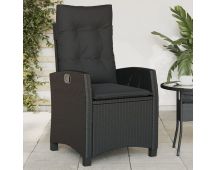 vidaXL Reclining Garden Chair with Cushions Black Poly Rattan