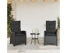 vidaXL Reclining Garden Chairs 2 pcs with Cushions Black Poly Rattan